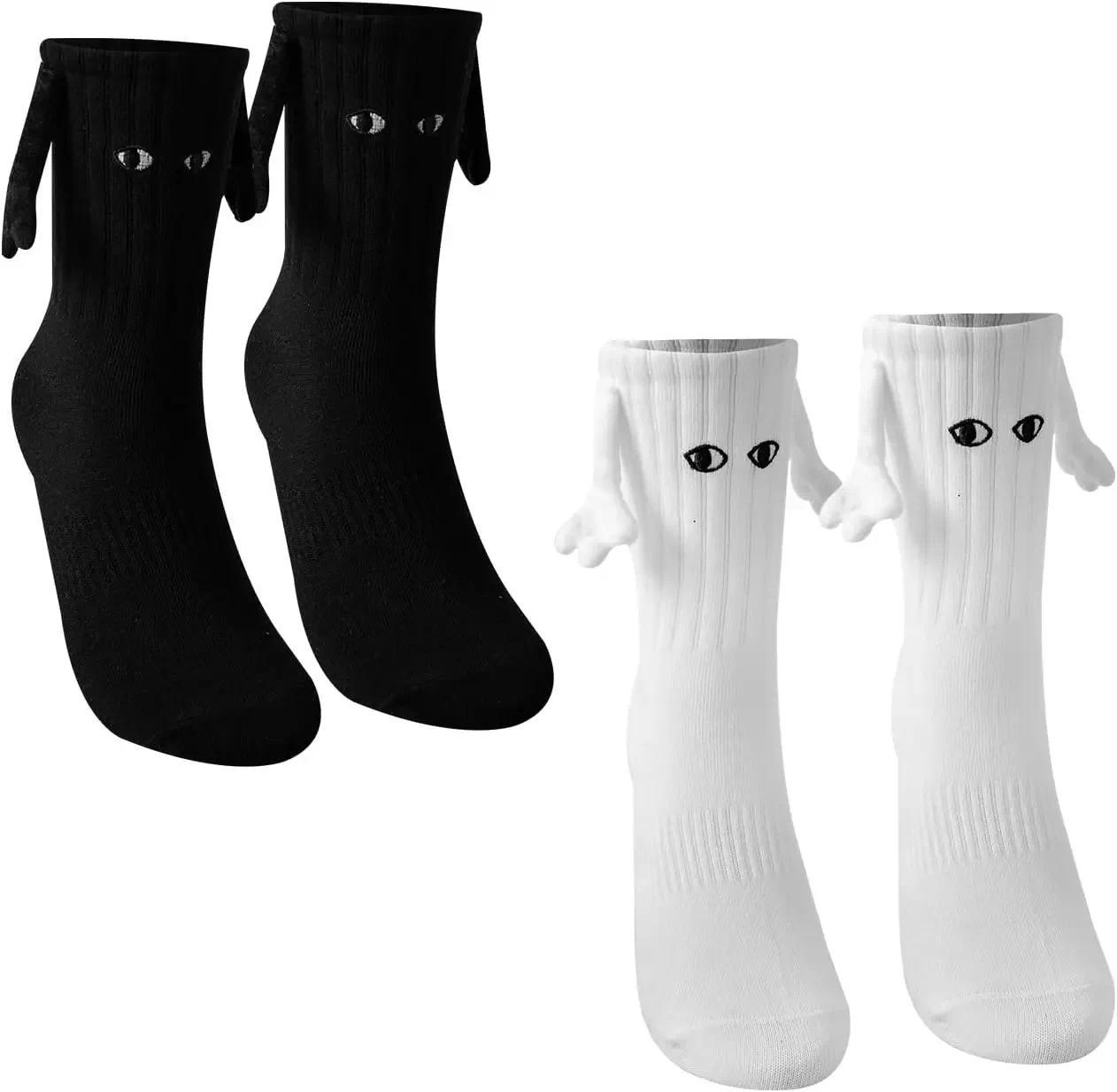 Instagrammable Couple Socks Magnetic Hand Hold Mid Calf Funny Matching Set for Dating Couples BFFs Photo Prop