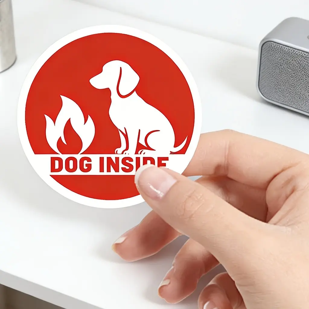 Pet Safety Emergency Sticker, Dog Design, Alert Warning Decal, Durable Fireproof Label, for Home, Car, Laptop, Luggage, Skateboard
