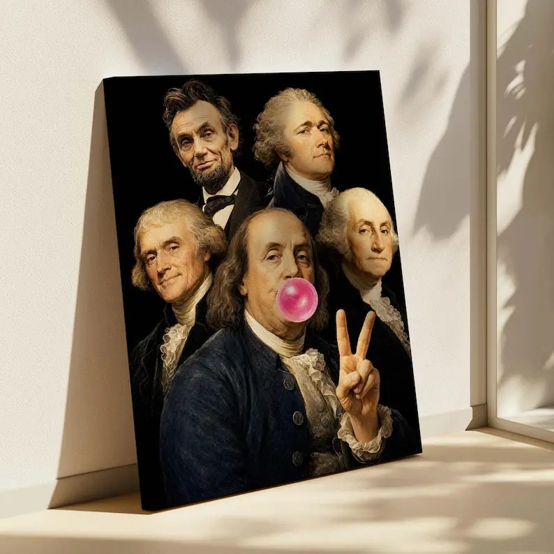 Bubblegum Founding Fathers Pop Art |   Poster & Canvas Print |   Funny History Wall Art |   Quirky Room Decor ZS0GZC