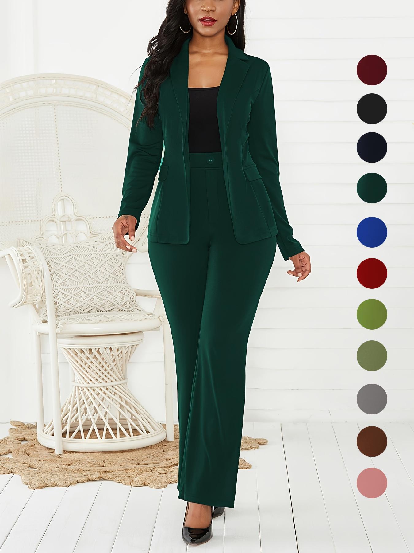 Women's Two-Piece Set Plain Button Lapel Blazer & Suit Pants, Elegant Business Casual Long Sleeve Outerwear & Trousers for Daily Outdoor Wear, Women's Clothing for All Seasons Women's Two-Piece Set Plain Button Lapel Blazer & Suit Pants, Elegant Business Casual Long Sleeve Outerwear & Trousers for Daily Outdoor Wear, Women's Clothing for All Seasons