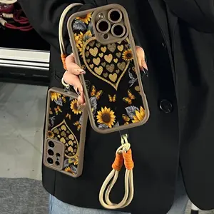 Hello Kitty Pattern suitable for iPhone and Samsung Galaxy 17 Air 16 Pro Max 15 14 Plus 13 12 11 XR XS S25 S24 S23 TPU bumper shock-absorbing soft shell, silicone protective cover, with safety rope protection phone case