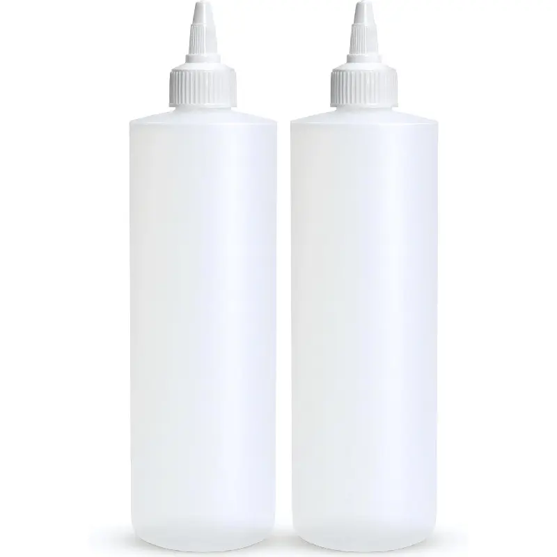 16oz BPA-Free Plastic Condiment Squeeze Bottles (Pack of 2) - Leak-Proof Kitchen Storage Bottles with Twist Top Caps for Ketchup, Sauces, Oil, Arts and Crafts