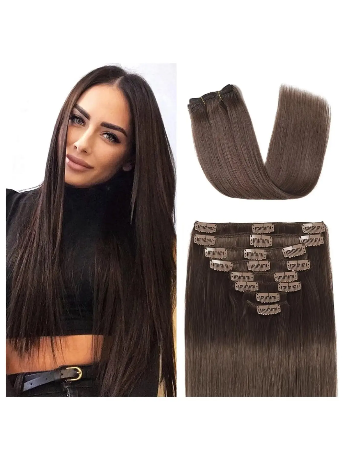 Real Human Hair Clip in Hair Extensions Straight for Women 14-28 Inch 100g 8Pcs 18 Clips 1B/4/4-27/613 Natural Colors Seamless Soft Volume Lightweight Beginner Friendly Easy Install