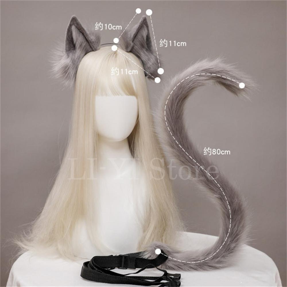 2Pcs/set Plush Cat Ears Tail Set Realistic Lolita Headband Cat Tail  Props Hand-made Simulation Animal Ears