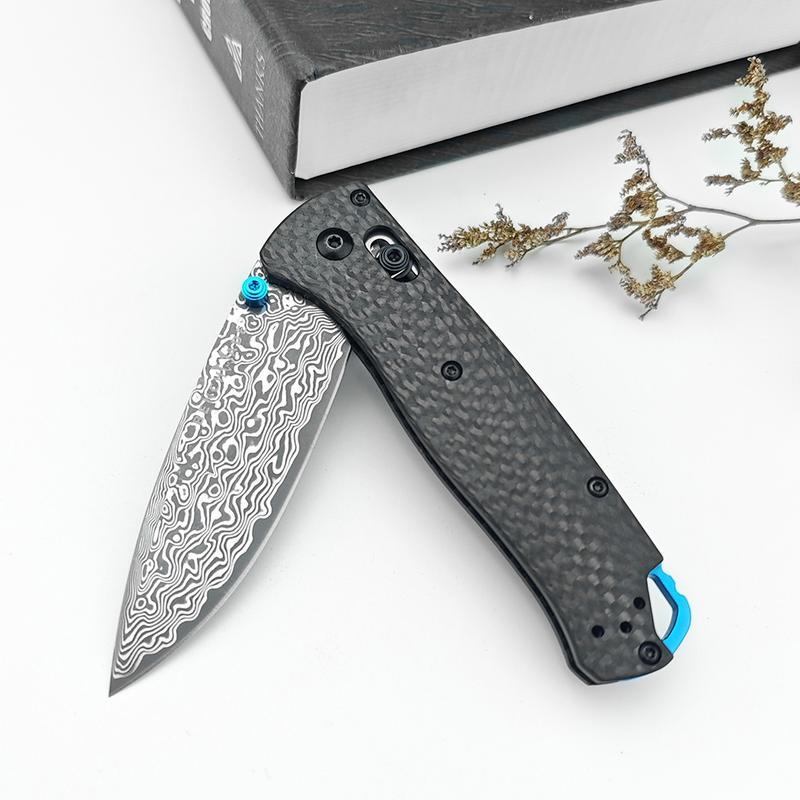 Outdoor Folding Knife – Damascus Steel Blade, Carbon Fiber Grip – EDC Survival Tool for Hiking, Camping & Fishing