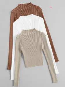 New Fall Winter Knit Sweater, High Elastic Stand Collar Long Sleeve Pullover, Plaid Pattern Slim Fit, Casual Outer Vest