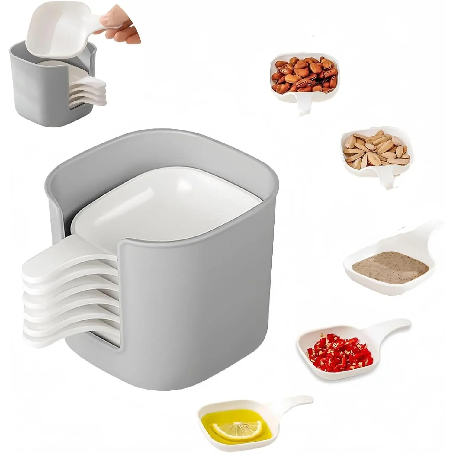 Dipping Sauce Plate and Holder Set, 6Pcs Plastic Dipping Dish with Storage Box,dip bowl set for Restaurant,Home Party,Picnics and Barbecue,Serve seasonings, dipping sauces, snacks, and fruits