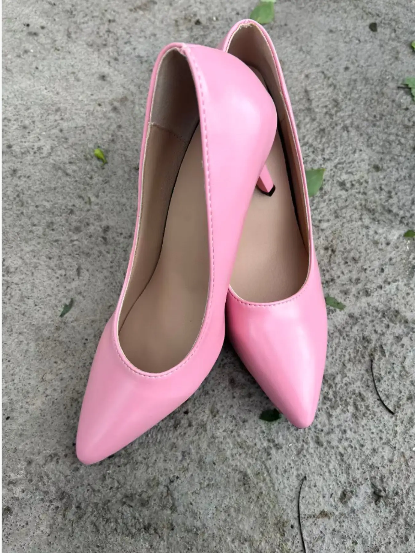 Women's Patent Leather Pointed Toe Stiletto Pumps Slip On Mid Thin Heel Nude Neutral Office Wedding Formal Daily Dress Footwear