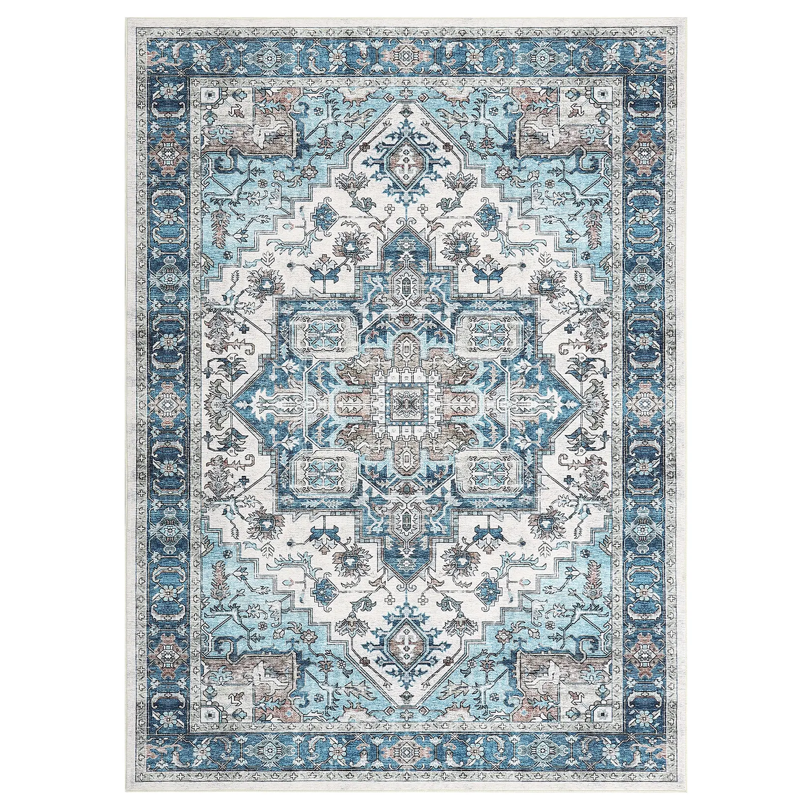 Area Rug, Machine Washable Rug for Living Room, Vintage Florals Accent Carpet, Low Pile Front Door Mat, Kitchen Rugs Non Slip Washable