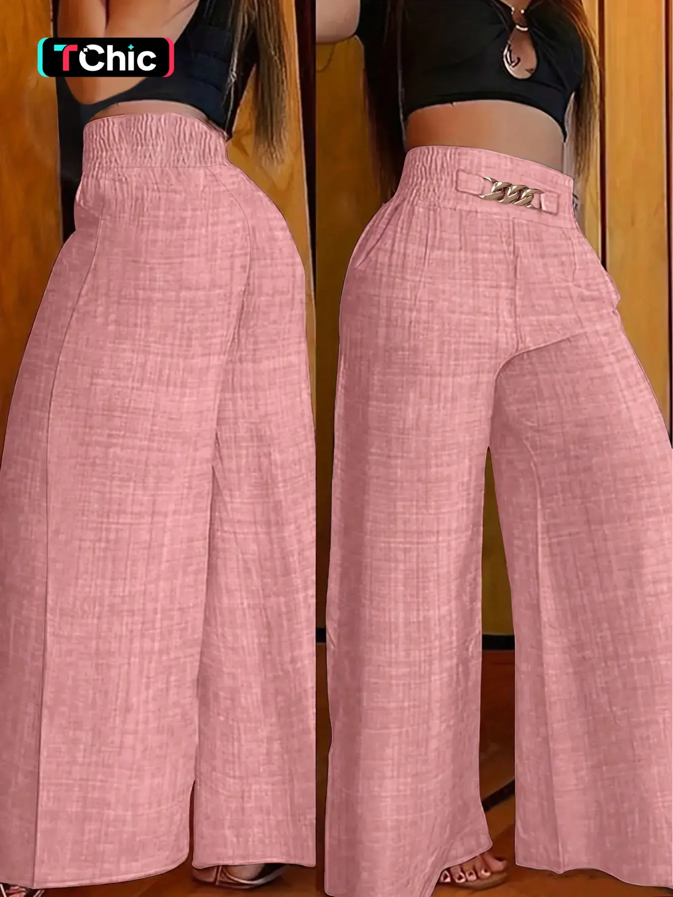 New Women's Elegant Feminine Minimalist Waist High Wide Leg Casual Loose Long Pants, Versatile Cute Bottoms, All-Season Fitted Plain Style