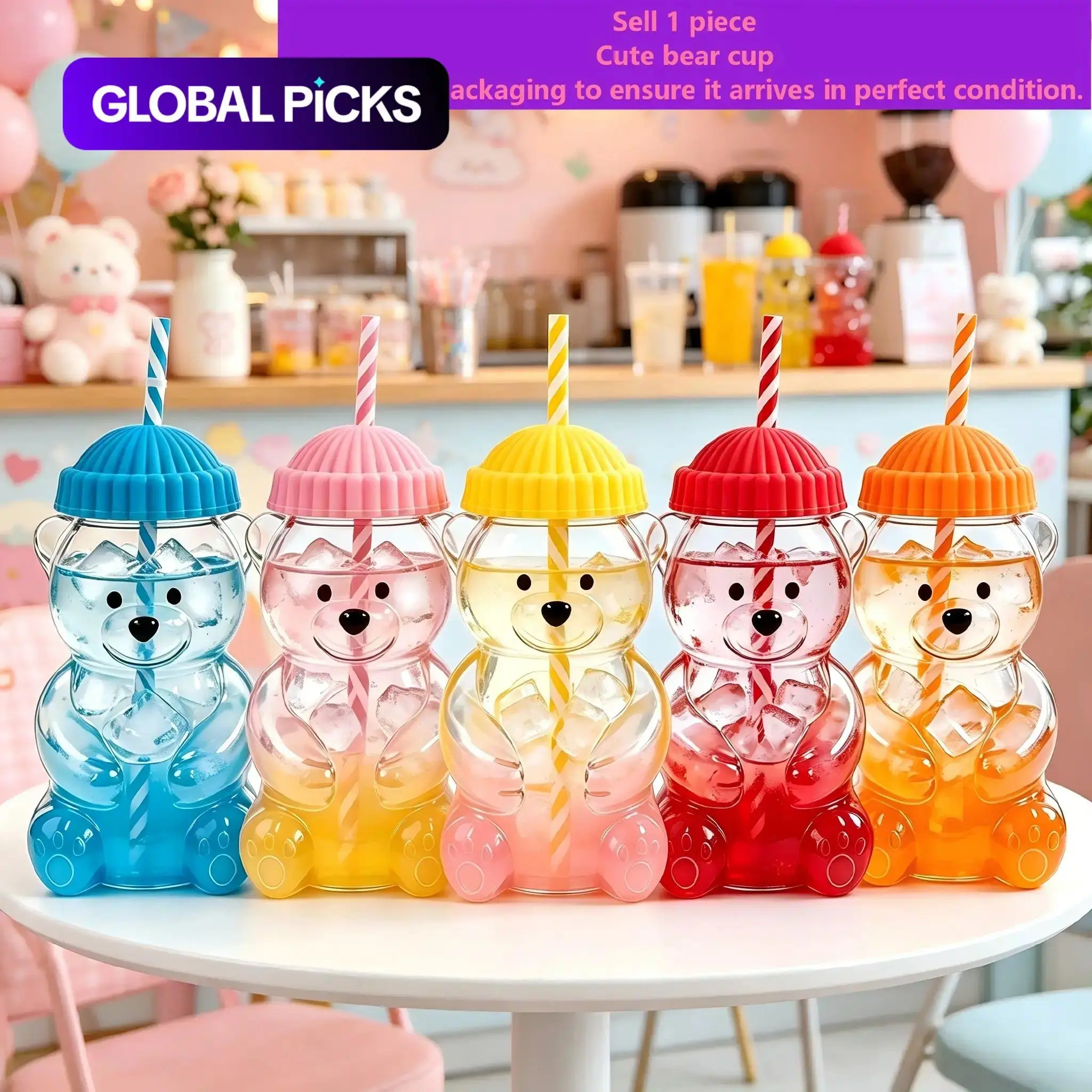 Adorable Bear Straw Glass Cup, 20oz Clear Aesthetic Water Bottle With Straw, Portable Clear Drinkware, Drink Containers for Coffee, Juice, Milk, Tea, Ideal Gift for Girls, Teens, Parties, Beach Travel