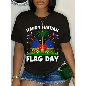 Cotton Unisex haitian flag day men women T-Shirt