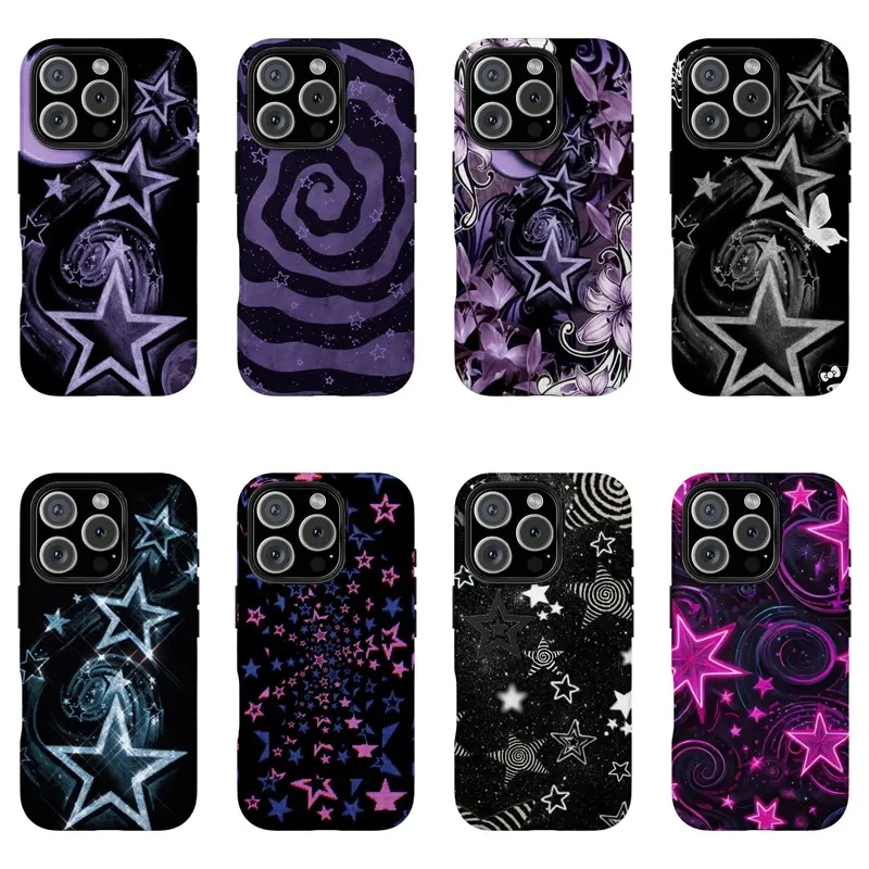 Y2K Galaxy Star Phone Case - Mystic Purple Moon & Swirl Art Protective Cover,for iPhone 17/16/15/14/13/ ProMax Plus for phones,an excellent gift for friend or fans.