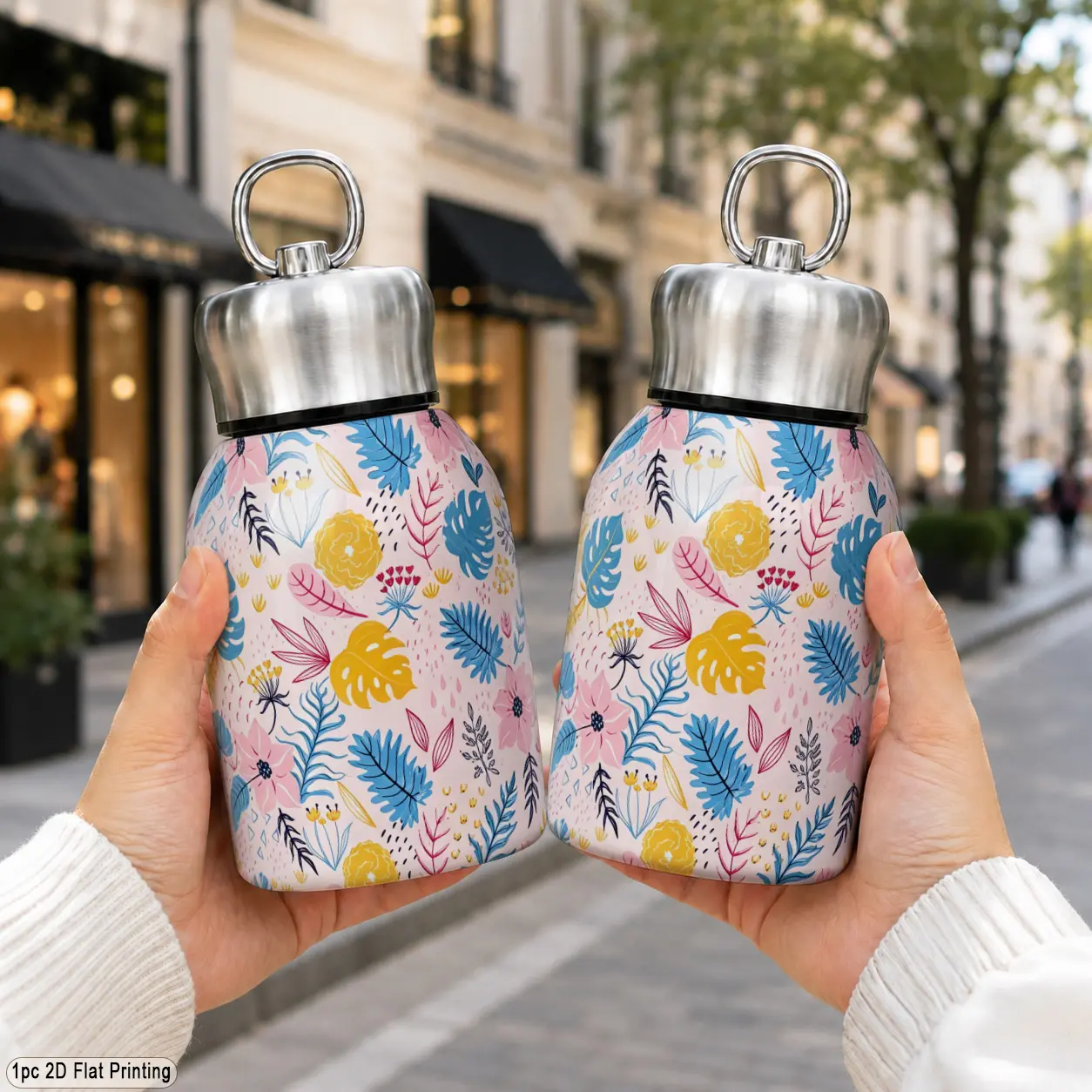 10oz/300ml 316 Stainless Steel Pocket-Sized Insulated Tumbler, with Cute Colorful Leaf Flower Pattern, Reusable Lightweight Easy to Carry, for Short Trips Casual Outings, Great As Back-to-School Gift