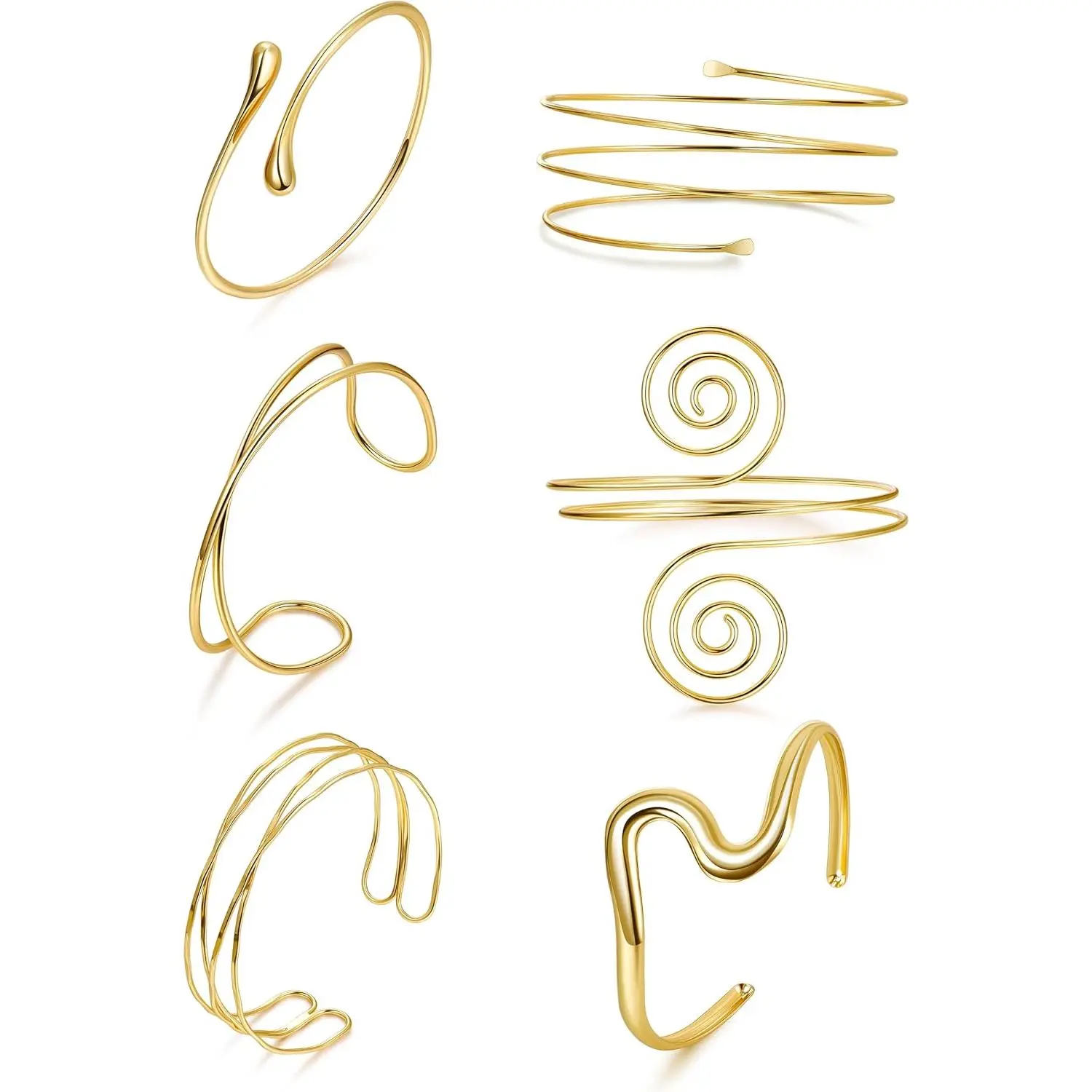 6 count Arm Cuff  Upper Arm Cuff Bracelet for Women Adjustable Open Cuff Bangle Minimalist Coil Swirl Armlet Armband  Set