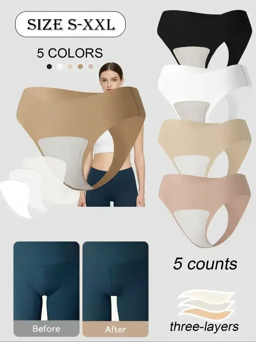 5 Pack Women's No Show Thongs - Camel Toe Proof Seamless Garments Soft Stretch Smooth Knit Fitted Breathable Fashion Comfy Daily Wear Underwear Yoga Fitness Workout Gym Essentials, Panties, Elastic Knit Underwear, Womenswear