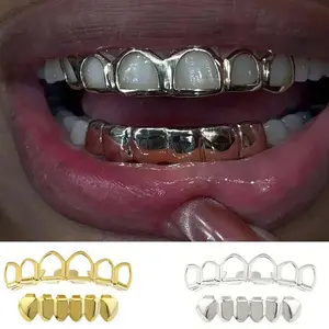 A Set Of Fashionable Six-Tooth Hollowed-Out/Smooth Lower Teeth Hip-Hop Tooth Ornaments, Stage Props, And Festival Gifts