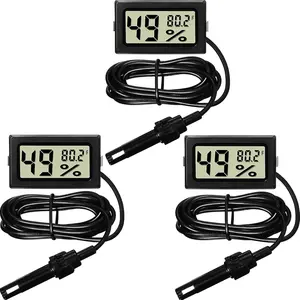 Mini Digital Temperature Humidity Meters Gauge with Probe Gauge LCD Fahrenheit Display Thermometer Hygrometer for Incubator Reptile  Greenhouse Chicken Coop Garden(Black, 3 count)