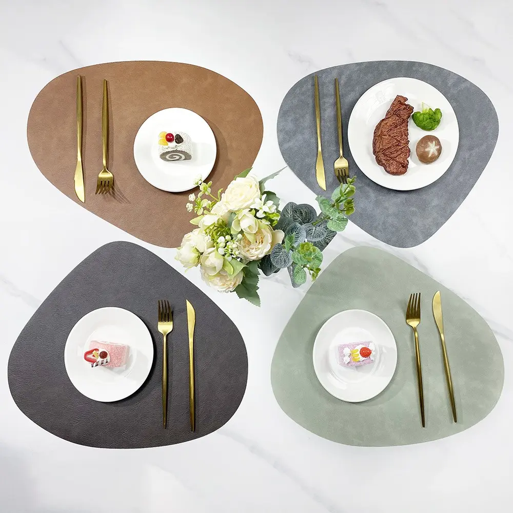 4 Pack Double Sided Two-Tone PVC Leather Triangle Placemats, Heat Resistant Anti-Scald, Easy to Clean, Kitchen Table Decor