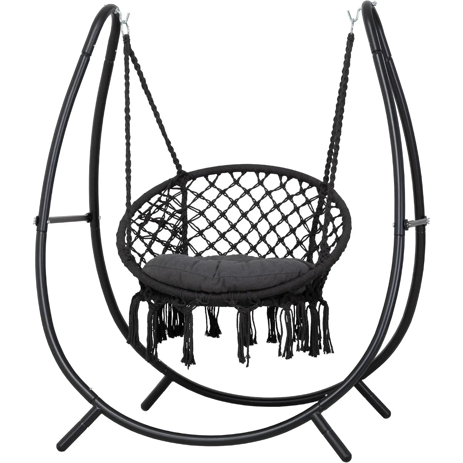 Patio Macrame Hammock Chair with Stand and Seat Cushion,