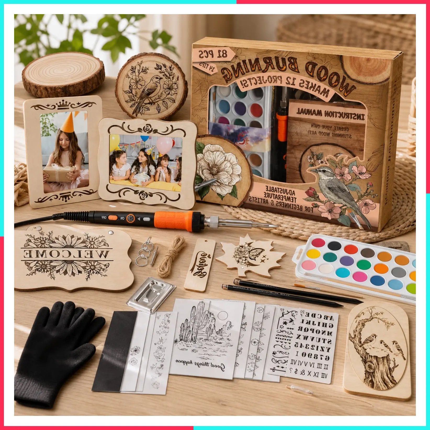 81Pcs All-in-One Wood Burning Kit with Adjustable Temperature Pyrography Pen Tool, Wood Burner Set for Beginners, Adults & Teens, Crafts Gifts