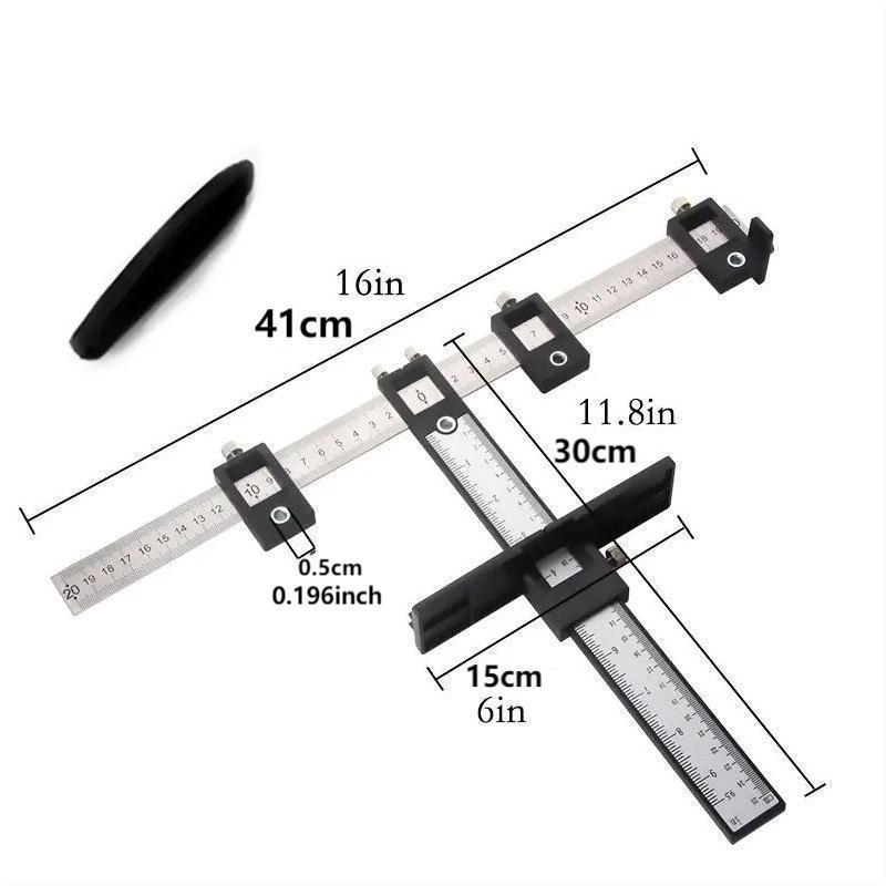 Woodworking Square Tool, Woodworking Square Protractor, Measuring Ruler, Multipurpose Wood Drilling Dowelling Guide Tool, Cabinet Hardware Jig Tool for Installation of Handles Knobs on Doors and Drawer
