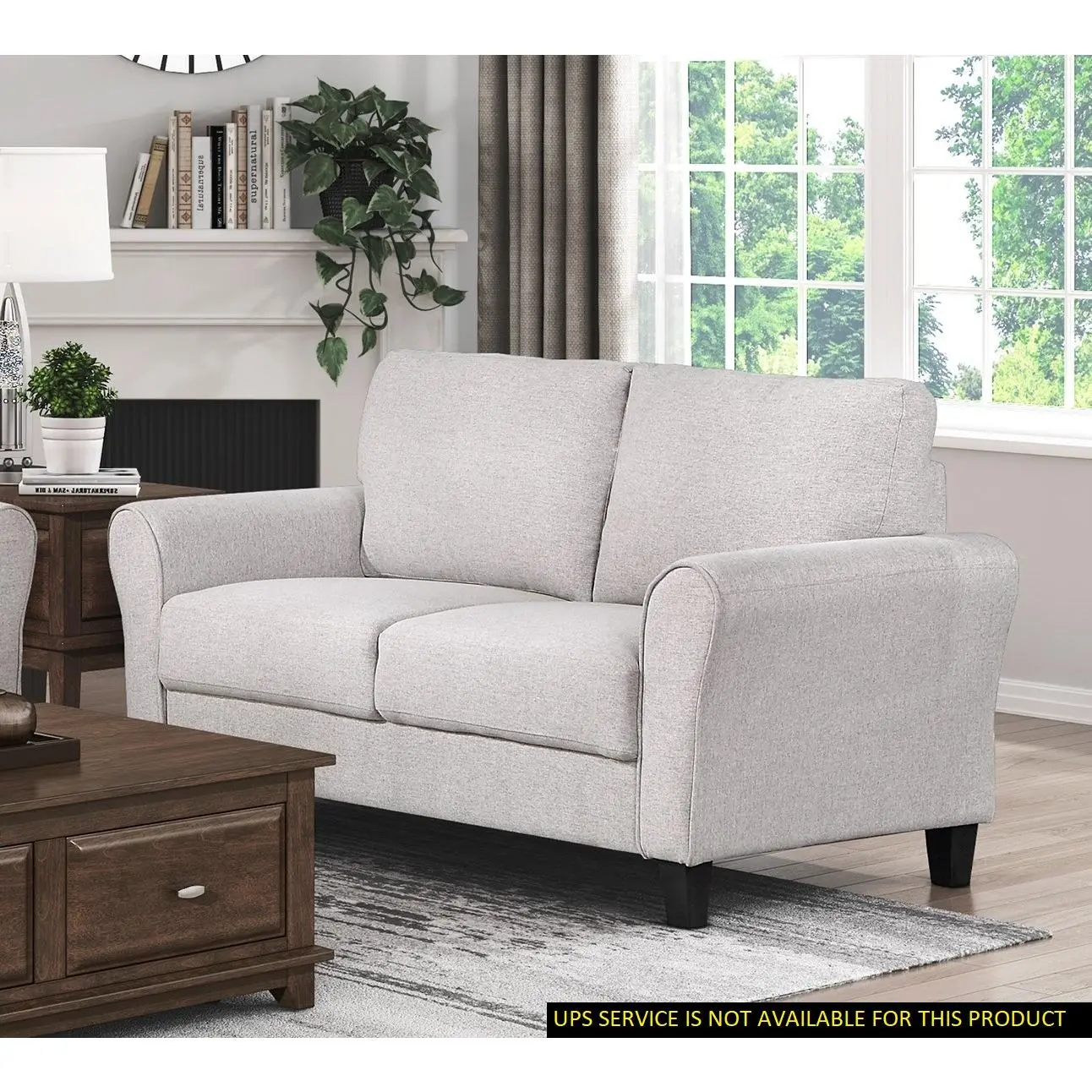 Nokaa Modern Transitional Loveseat, 34Wx58Dx34.5H in, Textured Sand Fabric 2-Seater Couch, Solid Wood & Plywood Frame, Foam over Pocket Coils, Attached Cushions, Faux Wood Feet, 100% Polyester, Farmhouse Style