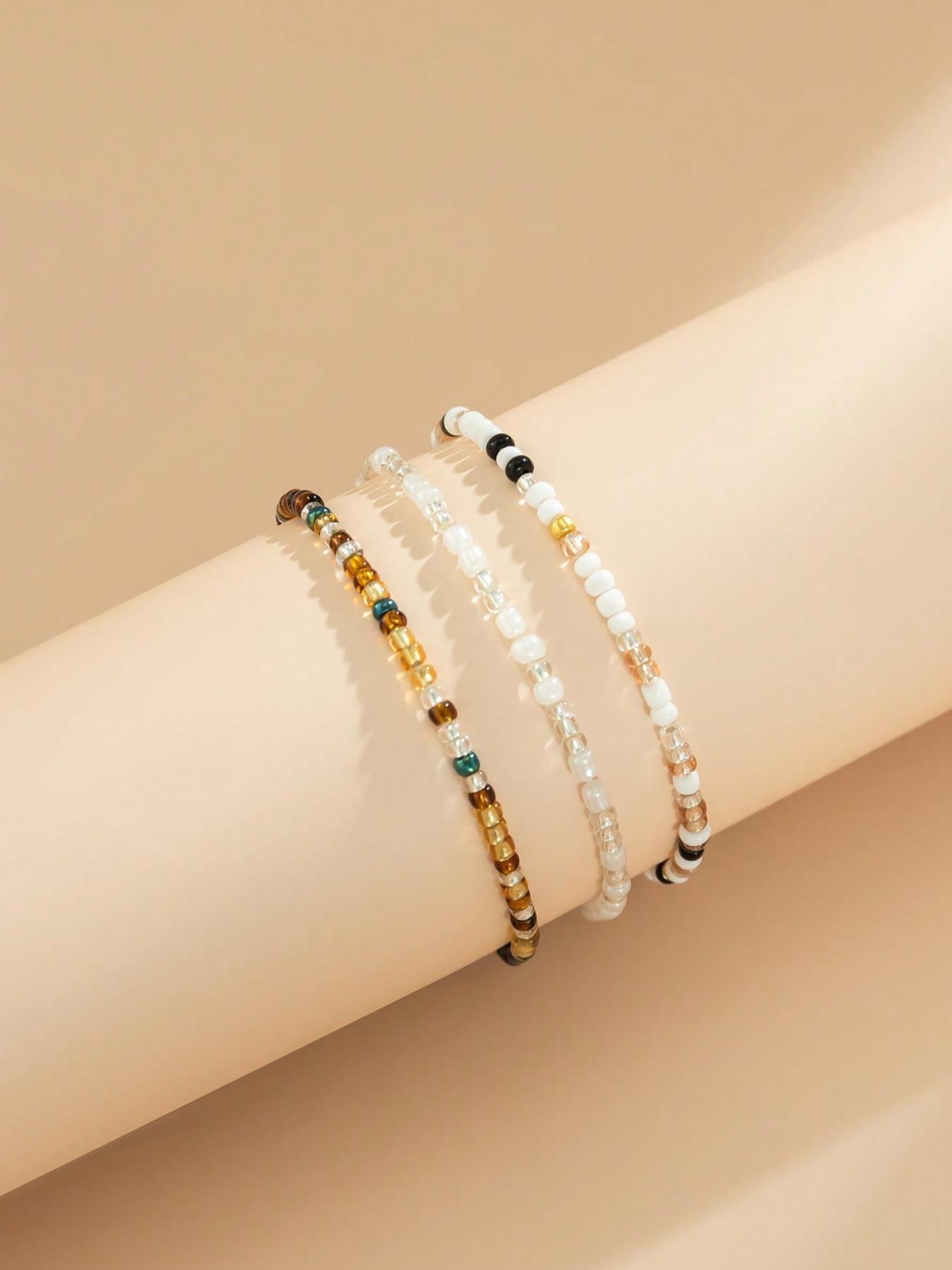 3pcs/set Boho Color Block Beaded Anklet, Fashionable Foot Jewelry For Women & Girls, Jewelry for Women, Trendy Jewelry