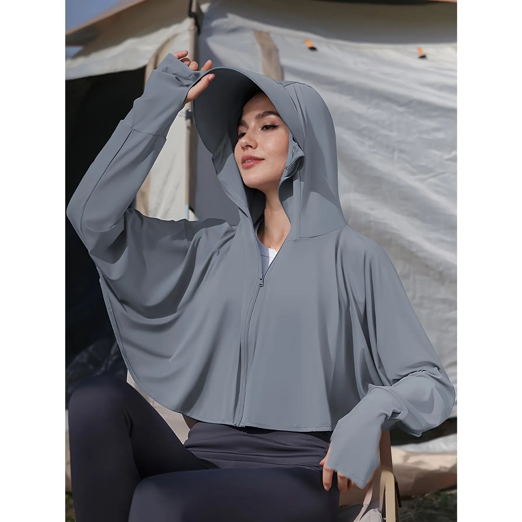 Elegant Women Sun Protection Cardigan Cape, Solid Color Loose Open Front Sun Shawl Coat with Large Wide Brim Hat, 2026 Spring Summer Outdoor for Cycling Hiking Travel Vacation, Lightweight UV Sun Block Outerwear