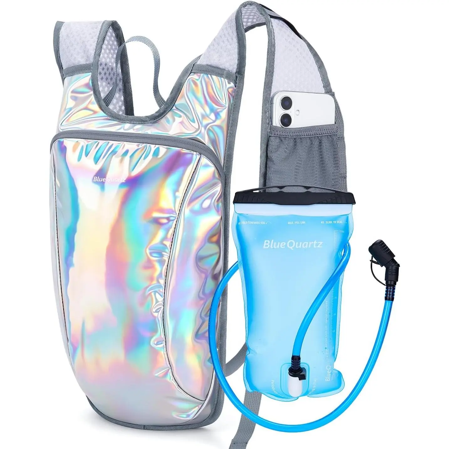 Reflective Rave Hydration Backpack with 2L Water Bladder & Phone Pocket Insulated Hydro Hiking Pack for Festival Running Cycling Men Women