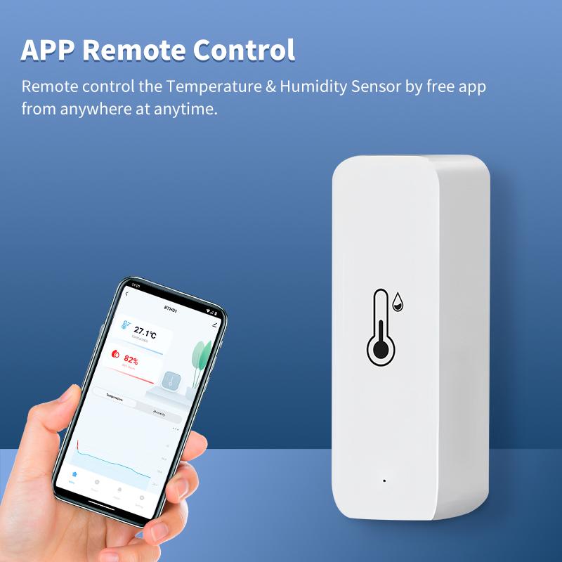 Smart Temperature Humidity Sensor with APP Control, Compatible with Alexa Google Assistant, Bluetooth-compatible/WiFi Enabled, Abs Material, Wireless, Home