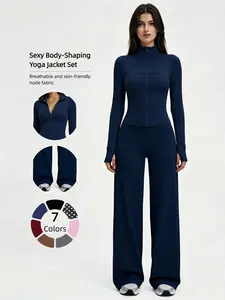 Yoga Set for Women, Long Sleeve Fitted Jacket + High Waist Pants, Quick Dry Sportswear for All Seasons, Perfect for Gym & Daily Wear