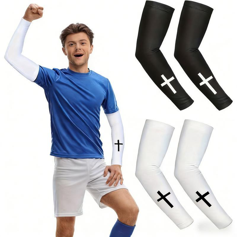 Sports Compression Arm Sleeves – Cross Pattern Faith-Inspired Design, Elastic Breathable Support for Men & Women, Athletic Sleeves for Football, Training, Gym Workouts & Outdoor Sports