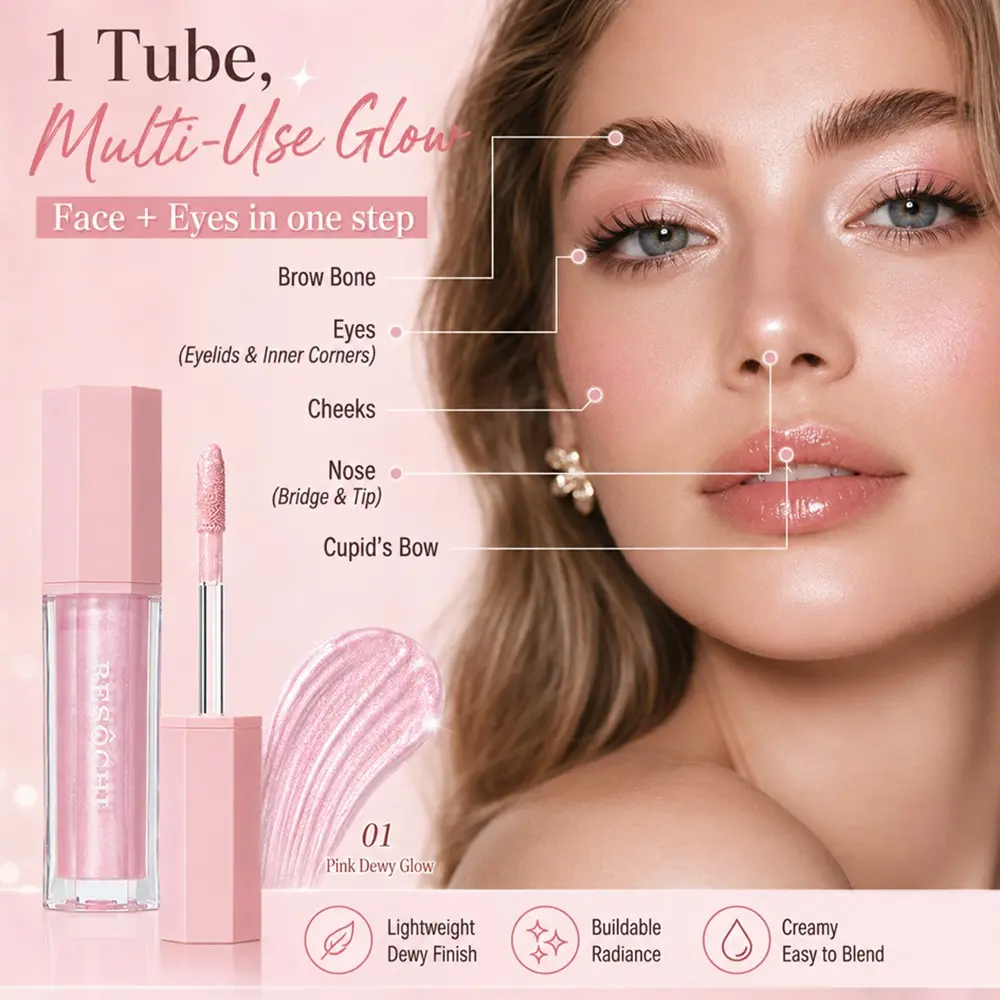 Shimmering Highlighter Liquid Fine Sparkle Diamond Brightening Waterproof Long-Lasting Non-Cakey Affordable Glowy Makeup for Students