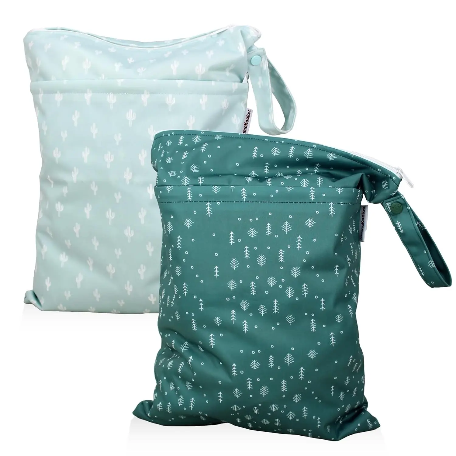 2 Pack Wet Dry Bags on the Go, Swimming Pool, Beach, Gym, Fitness Center, Natatorium, Polyester Waterproof Diaper Bag with 2 Pockets, Portable, Reusable, Machine Washable - 12in/16in - 017