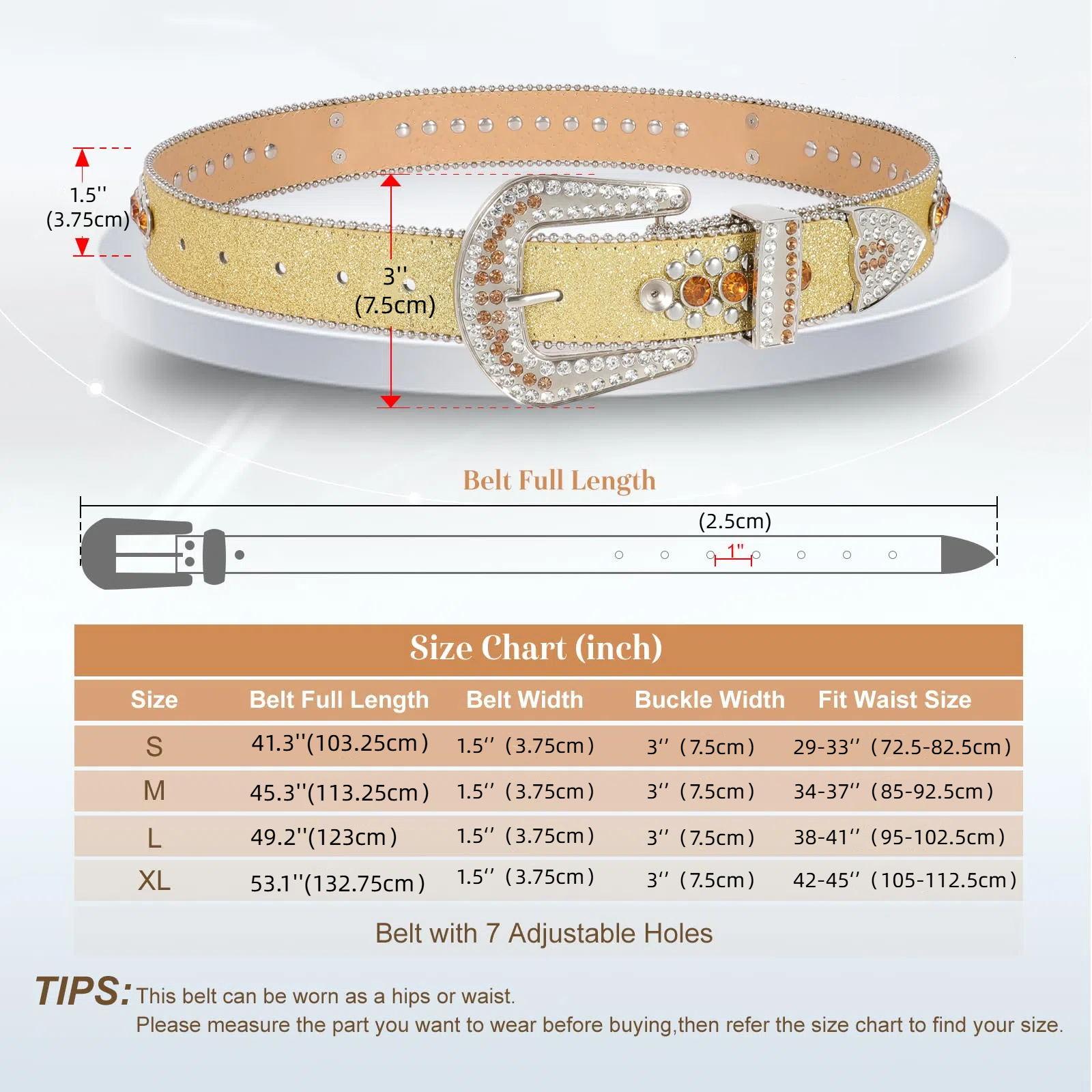 XZQTIVE Rhinestone Skull Sequins Belt for Men and Women - Sparkly Bling Diamond Studded Belt, Western Cowgirl Cowboy Style, Glamorous Accessory for Parties, Events, and Daily Wear