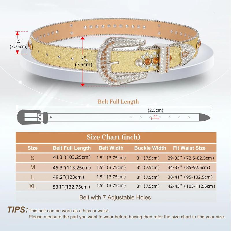 XZQTIVE Rhinestone Skull Sequins Belt for Men and Women - Sparkly Bling Diamond Studded Belt, Western Cowgirl Cowboy Style, Glamorous Accessory for Parties, Events, and Daily Wear