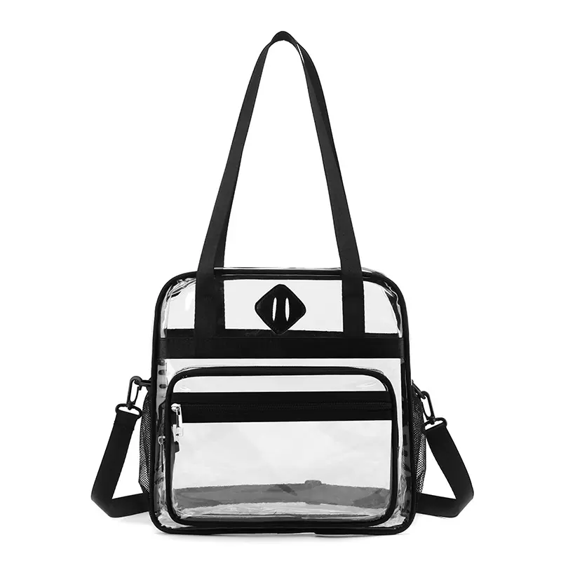 Clear PVC Tote Bag, Stadium Approved Transparent Crossbody Bag, Multi-Pocket Clear Bag for Concerts & Sports Events