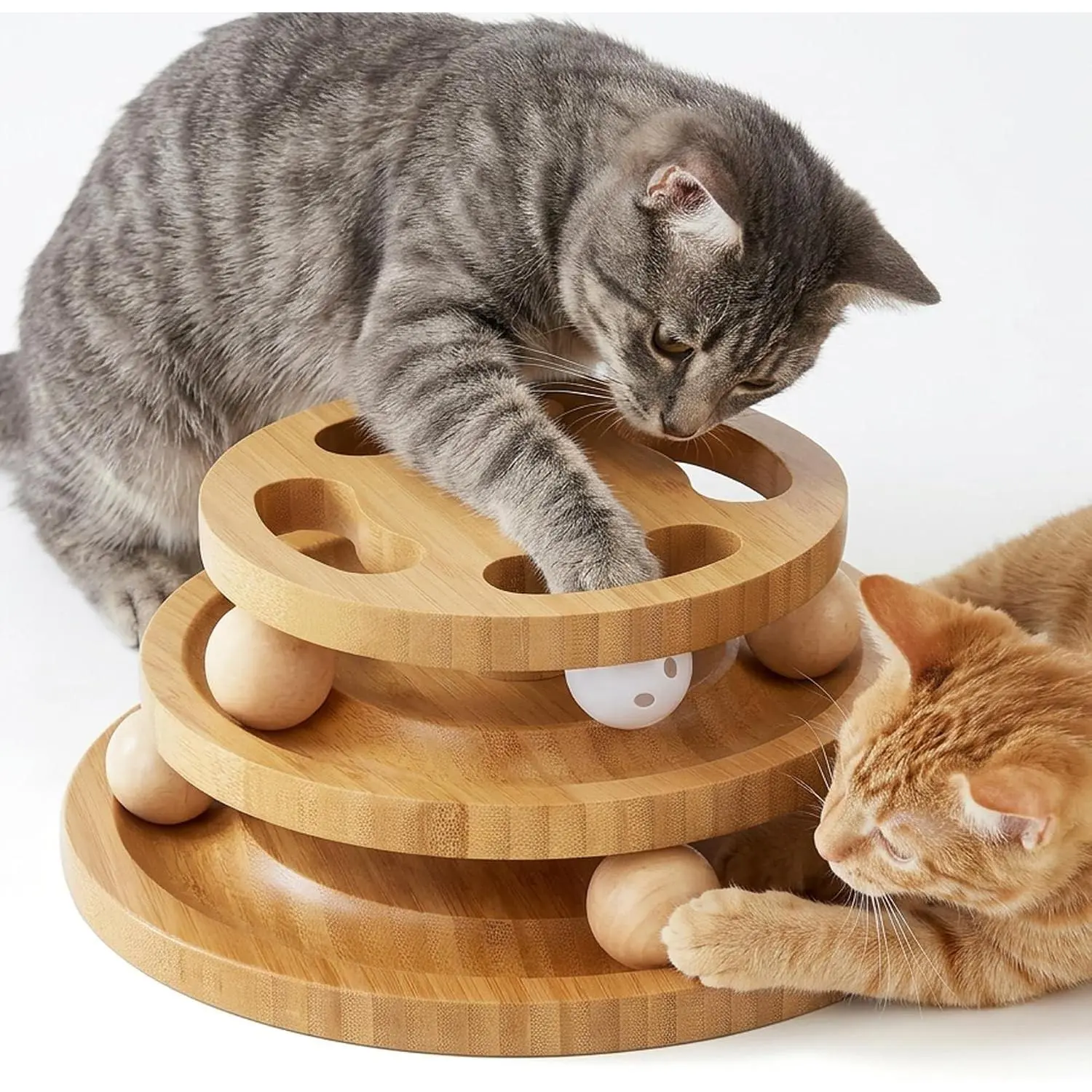 Cat Ball Track Toy with Puzzle Top, Wooden Cat Toys for Indoor Cats with Spinning Balls, Interactive Large Cat Ball Tower for Kitten Kitty Exercise Mental Physical