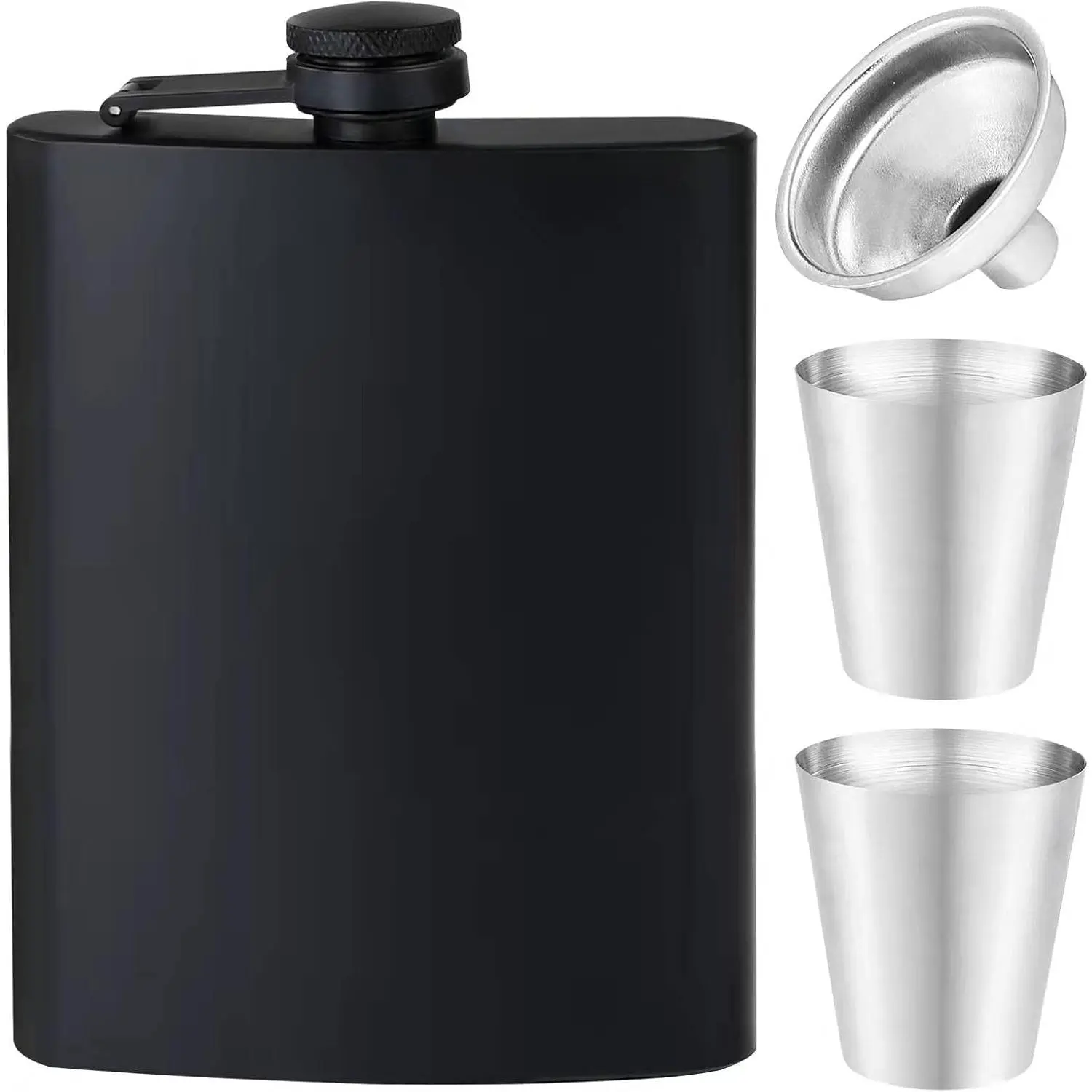 8Oz  Flask for  for Men Women Matte Black Stainless Steel Leakproof with Funnel and Mini  Glasses,for Outdoor Activities Wedding Party   Idea Flasks