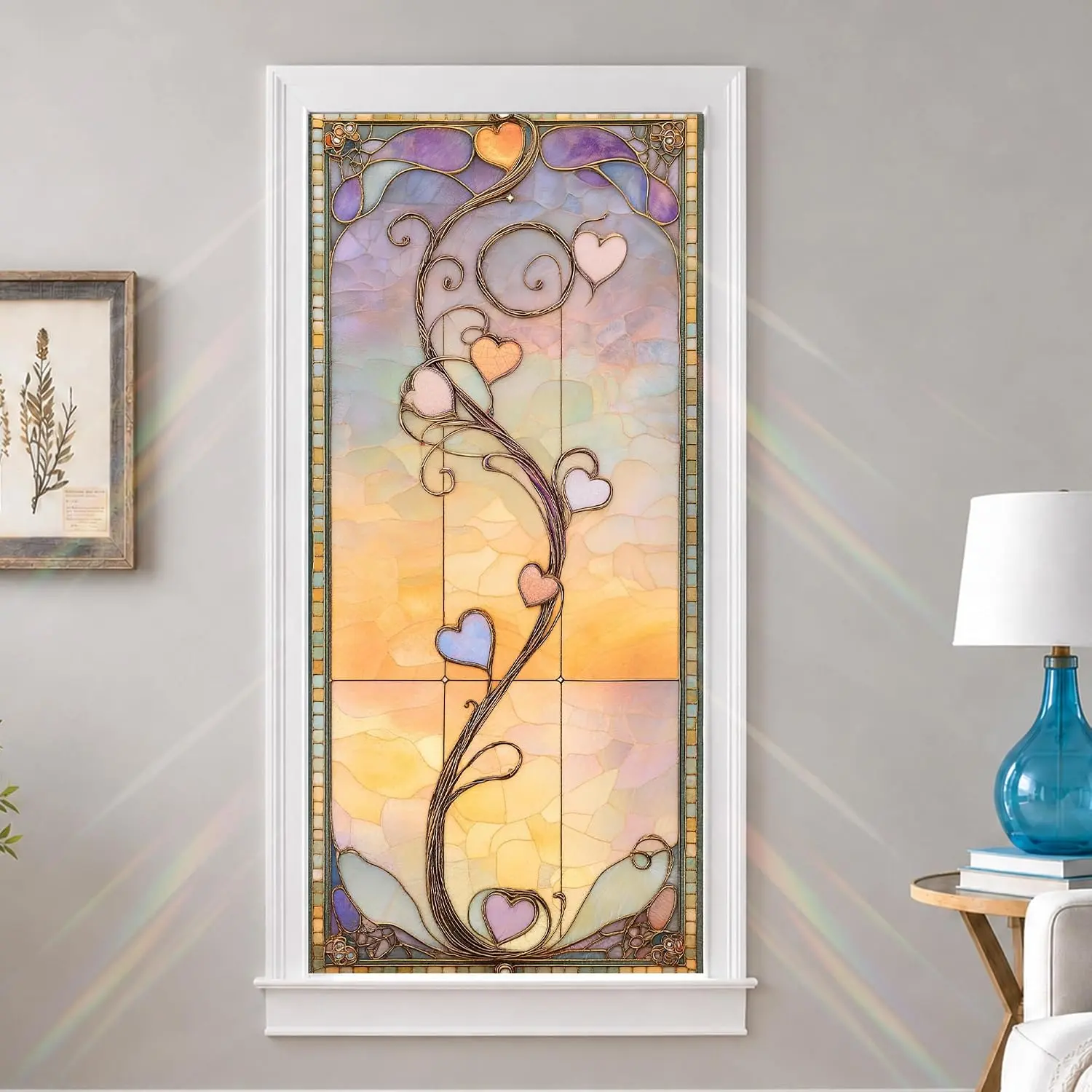 Static Cling Blackout  Window Film 17x39 Inch Heart Vine Decor | Removable  heart vine window film adds soft  and light control for bedrooms, bathrooms and glass doors