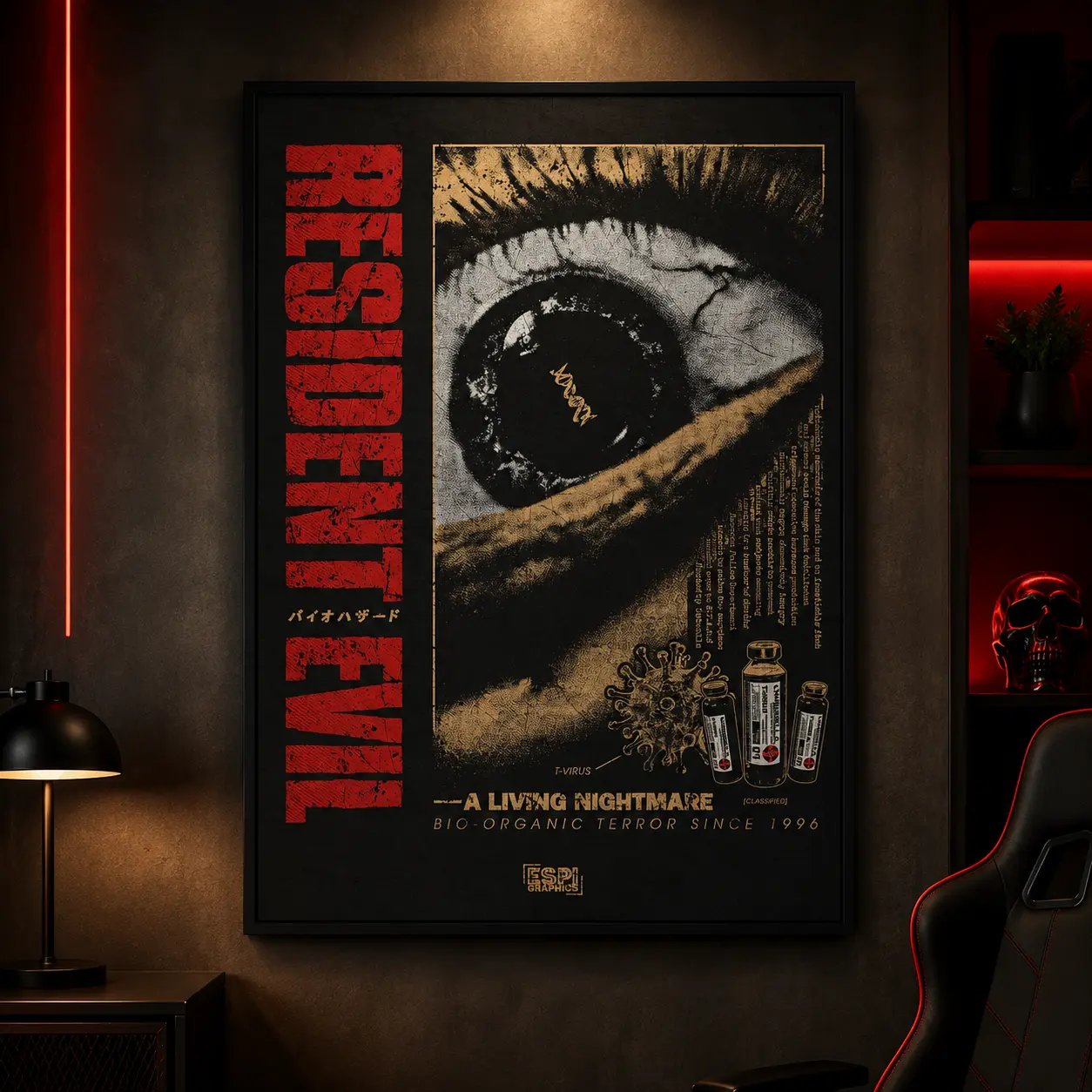 Resident Evil Original Nightmare Poster - Umbrella Corp Laboratory Schematic Art Print - Classic PlayStation Horror Game Wall Decor, Canvas Wall Art, Survival Horror Poster, Gamer Room Decor, Retro Game Decor, Man Cave Decor, Horror Fan Gift