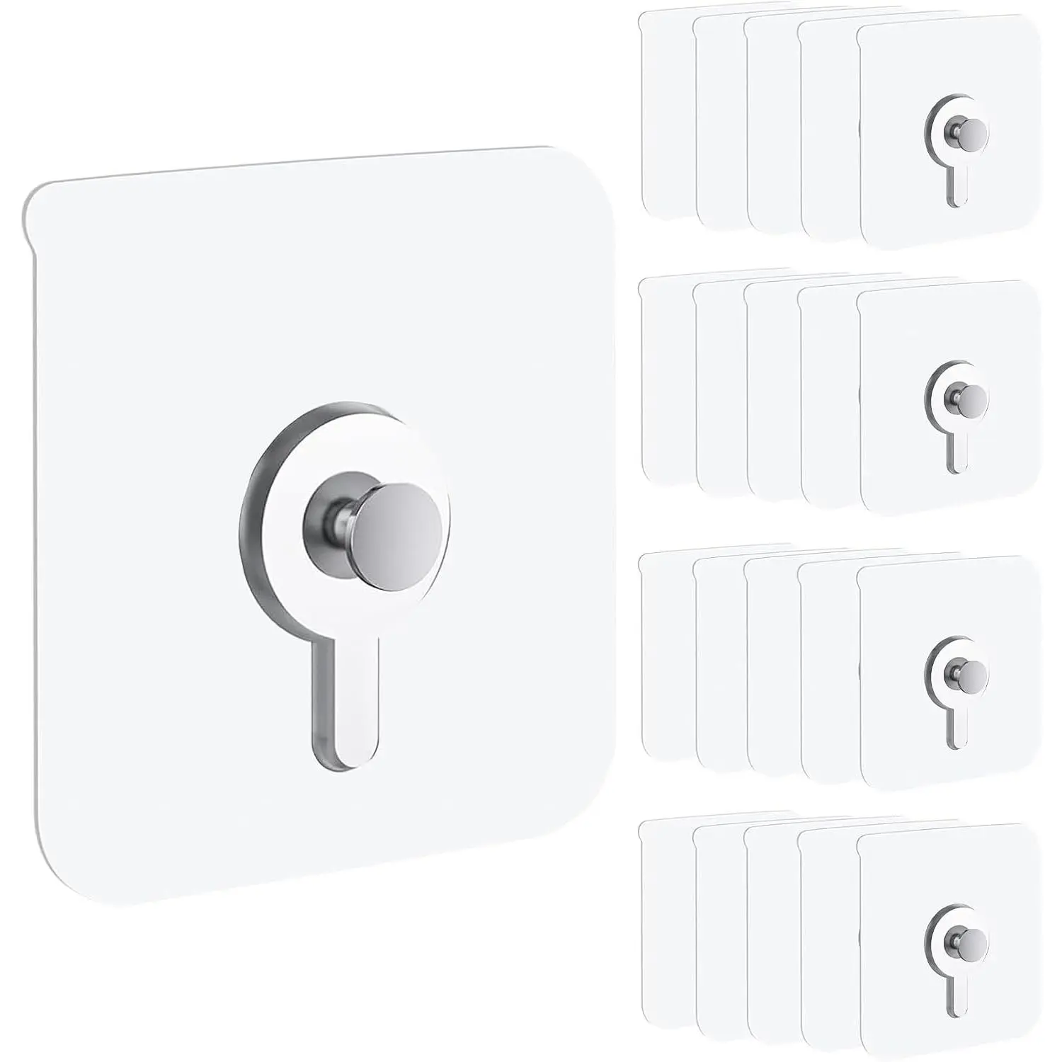 20 Pack Adhesive Picture Hooks, 13 lbs Heavy Duty Clear Wall Hangers Transparent  Drill-Free Sticky Without Nails for Picture Frames Clocks Bathroom Kitchen  Office