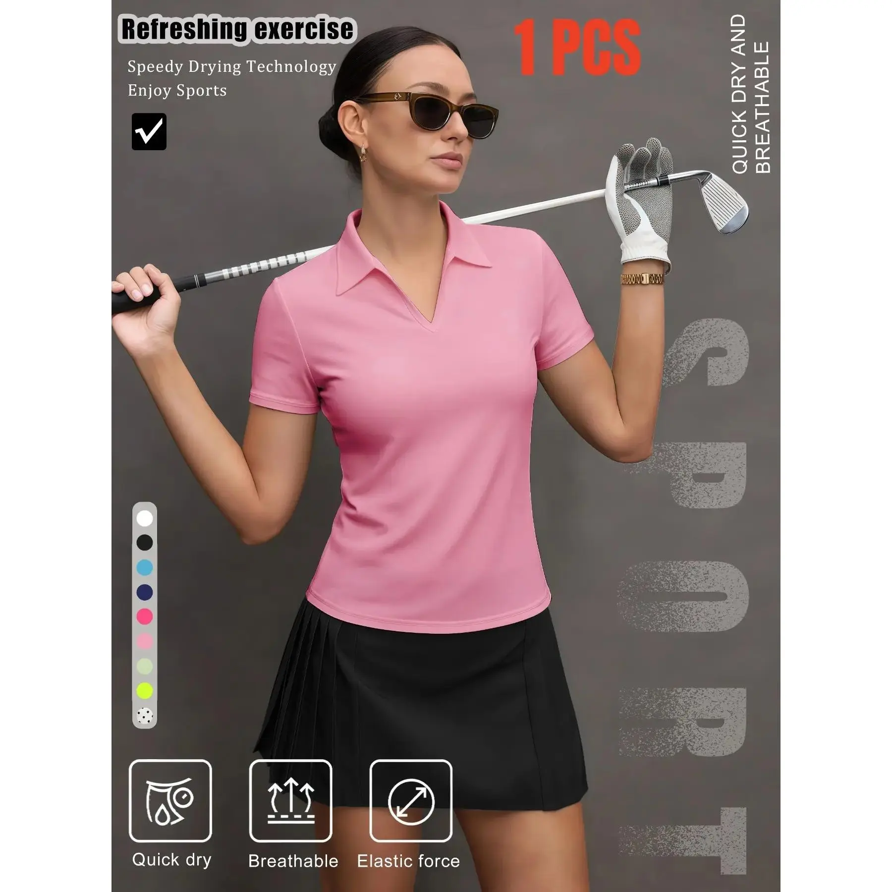 Women's Solid Color Sports Polo Shirt, Athletic Breathable, Breathable Comfortable Short Sleeve Collared Top for Golf Baseball Tennis, Ladies Summer Sportswear