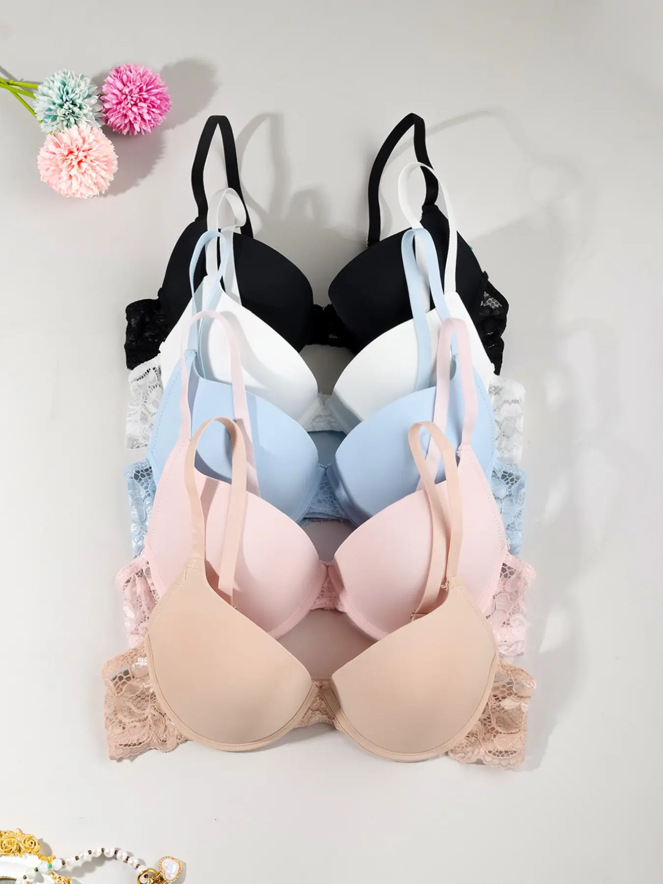 Women's Daily Wear Bralette with Steel Ring and Adjustable Straps, Thin Lining, Side Lace Details, Casual Style, All Seasons Push Up Bralettes, Push-up bra, soft and comfortable bra, women's underwear.