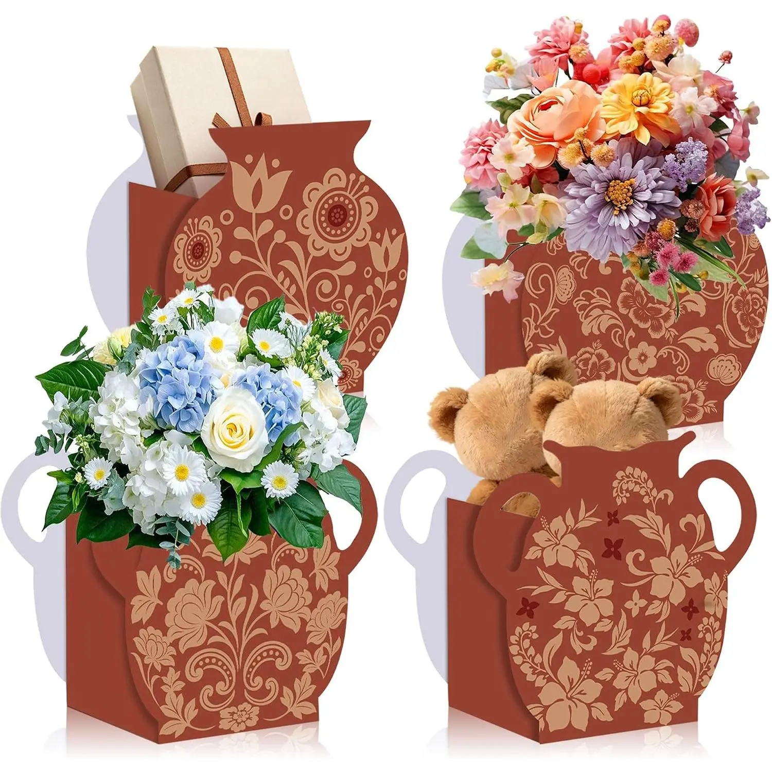 BACH AND BOUJEE 24Pcs Mexican Clay Plates Gift Boxes Cielito Lindo Party Decoration Mexican Terracotta Clay Pottery Flower Vase Centerpiece Cinco De Mayo Table Decor
