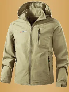 Men's Hooded Long Sleeve Vest, Embroidered Letter Print, Loose Fit, Detachable Hood, Outdoor Sports, Spring & Fall Casual Wear