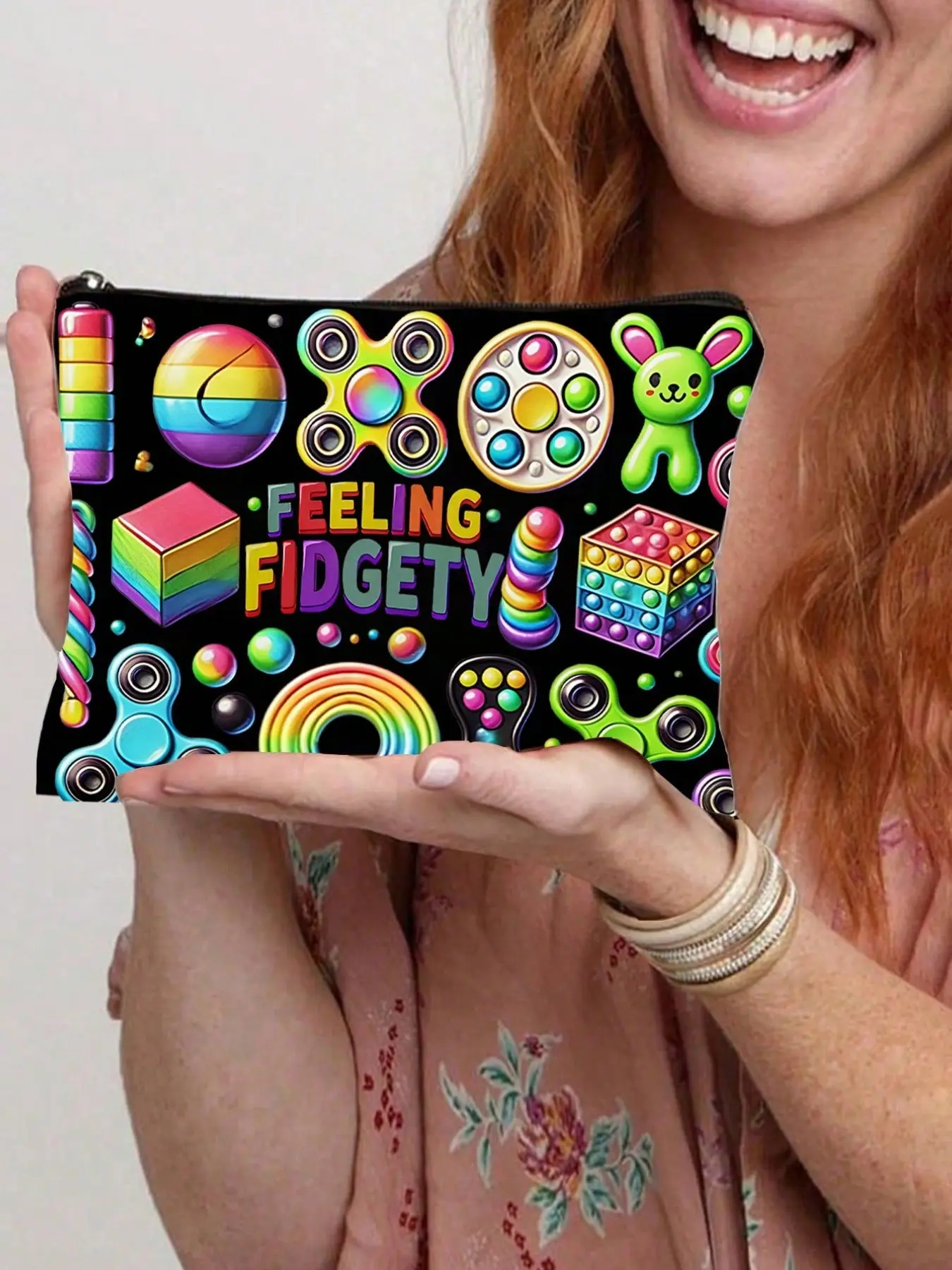 Anxiety Relief Theme Cosmetic Organizer Bag, Sensory Friendly Design, Portable Case for Small Tools, Travel Essentials, Cosmetic Travel Bags