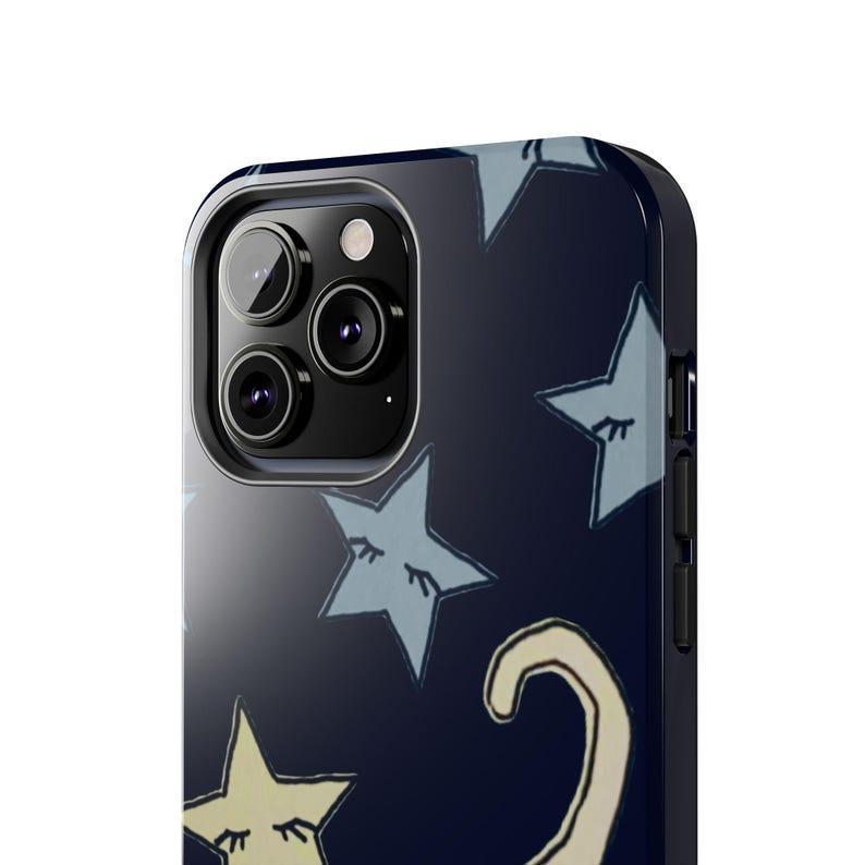 Cat and Stars Phone Case Cute Animal Celestial Dreams Night Girly Hand-Drawn Suitable for IPhone Pro Max17 16 15 14 13 12
