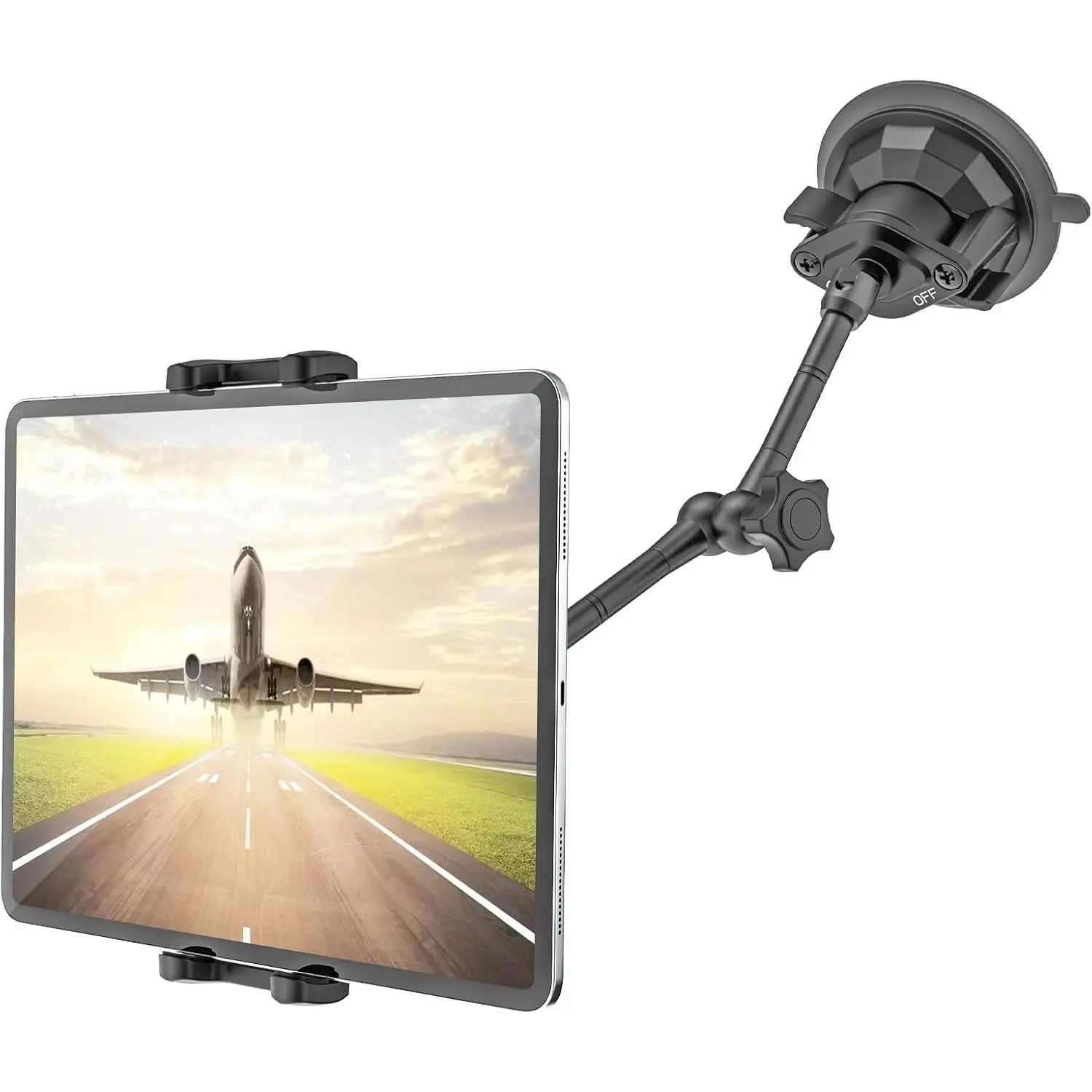 Pilots Tablet Holder for Aircraft Windshield, Console - Never Fall | Heavy Duty Suction Cup | Adjustable Metal Long Arm | Aircraft Tablet Mount for iPad Pro 12.9, Mini, 4-13" Tablets Phones